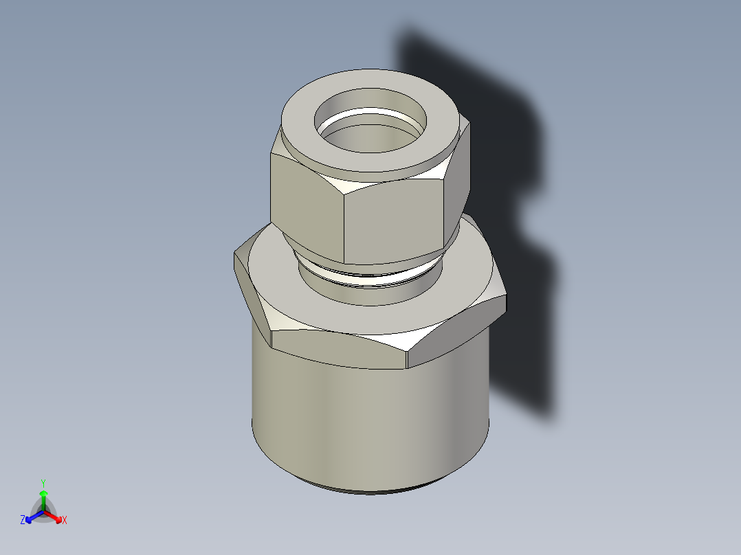 不锈钢Gyrolok管接头，公接头，16 mm管外径x 1-2英寸。外螺纹管焊缝主视图