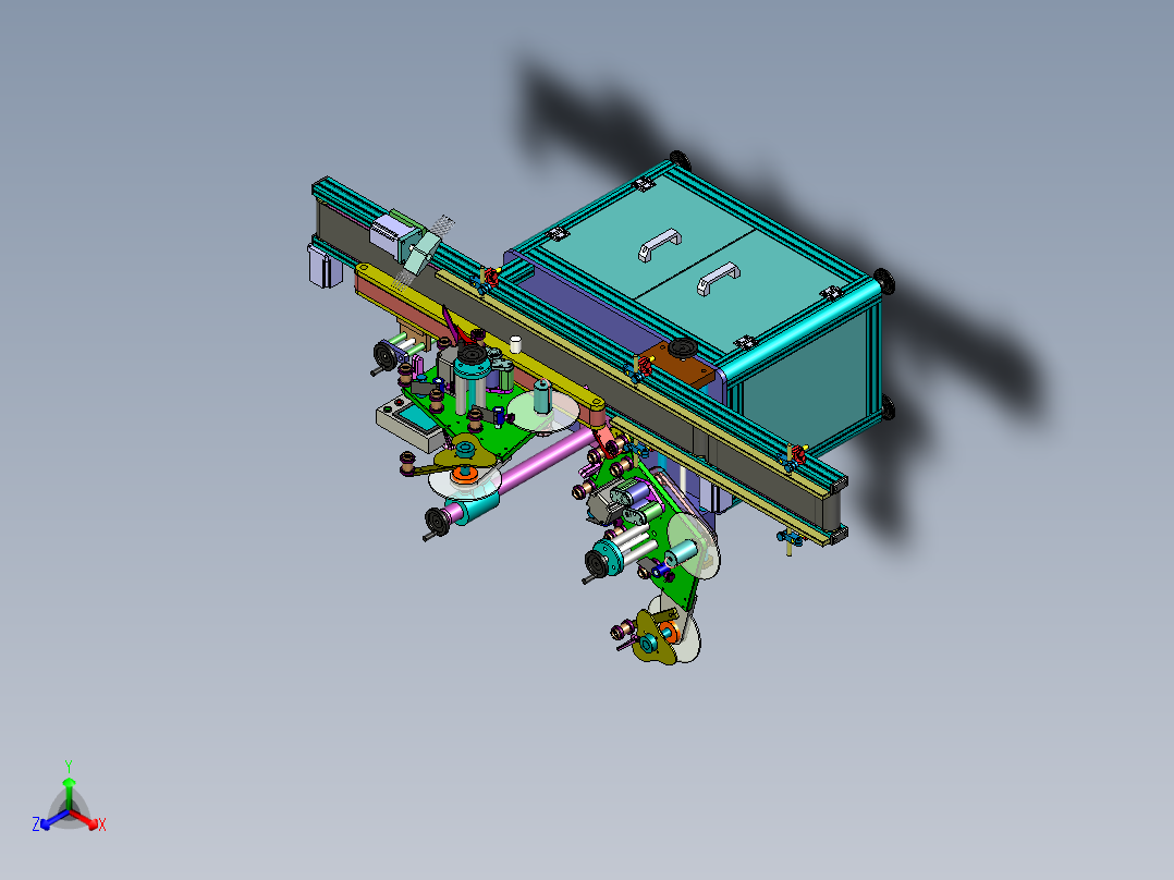 纸盒90度直角双面贴标机正等轴测图