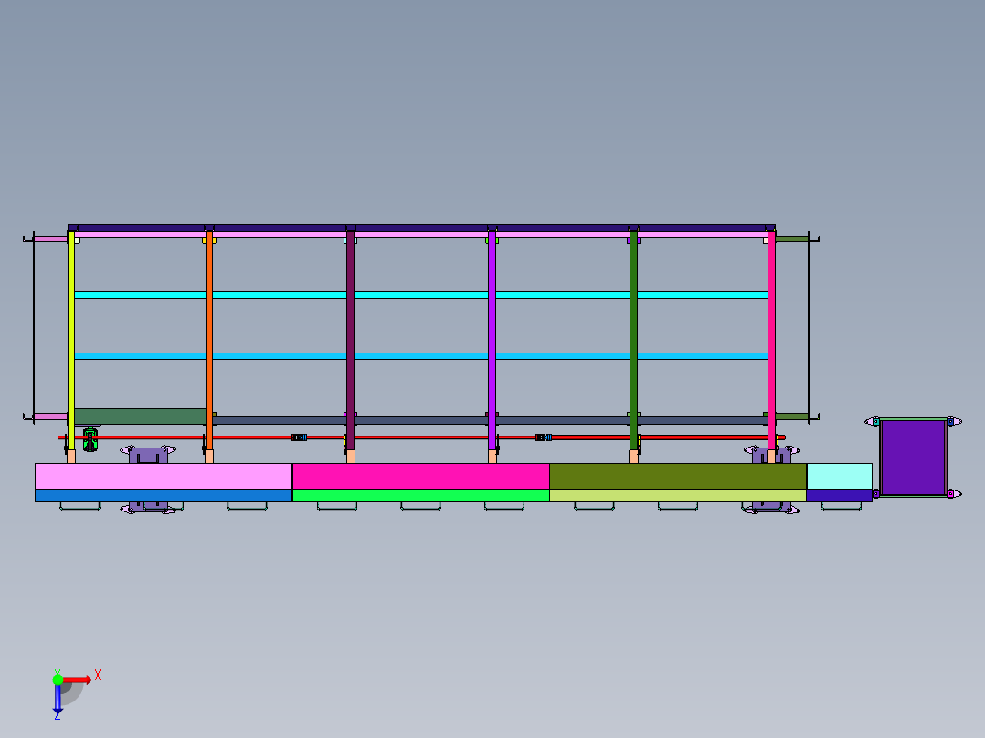 钢材管件棒料连续上料机俯视图