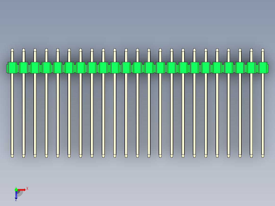 彩色公头100mil（2.54mm）系列-DS1021_green_1x23p_100mil_Type19_rev1.0俯视图