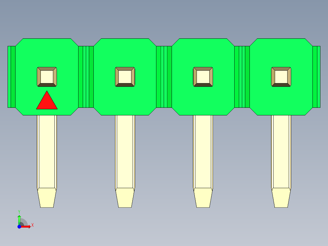 彩色公排针 100mil 2.54mm 系列-DS1022_green_1x04p_100mil_TypeD_rev1.0前视图