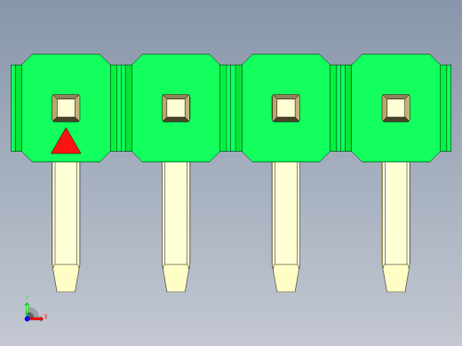 彩色公排针 100mil 2.54mm 系列-DS1022_green_1x04p_100mil_TypeD_rev1.0前视缩略图