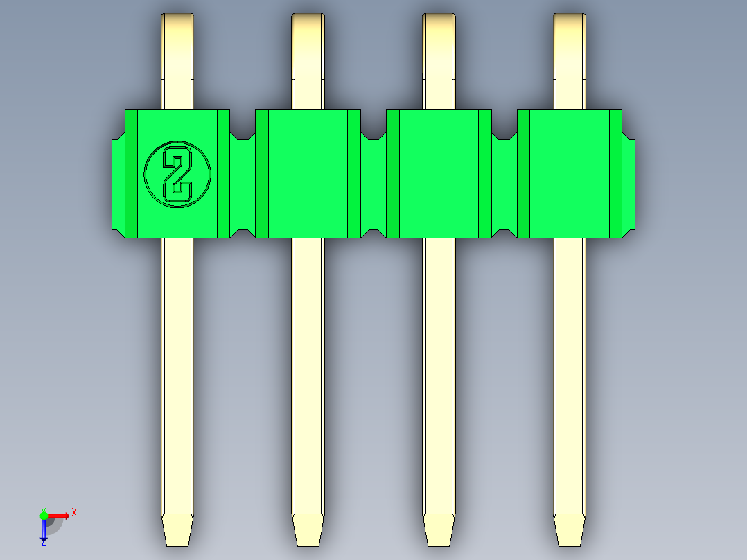 彩色公排针 100mil 2.54mm 系列-DS1022_green_1x04p_100mil_TypeD_rev1.0俯视图