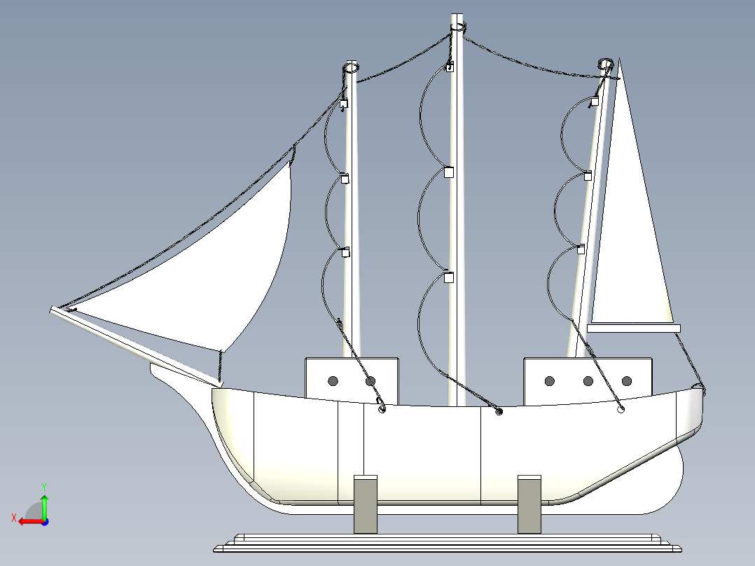 帆船摆件模型3D数模图纸 STEP格式后视图
