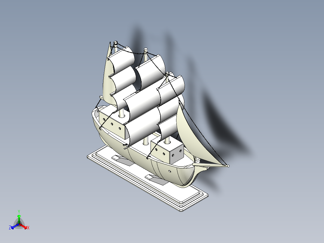 帆船摆件模型3D数模图纸 STEP格式正等轴测图