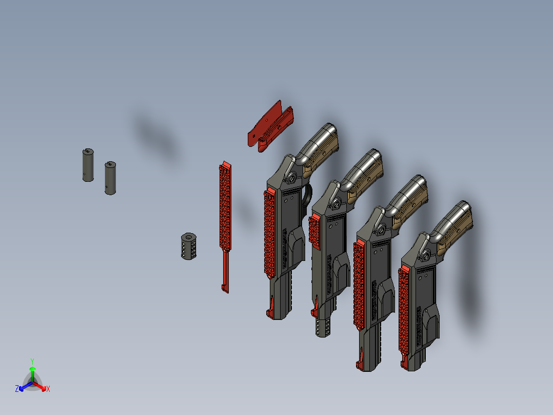 手枪左轮冲锋枪老式狙击步枪设计3D图纸DB Firearms GnaverBlaster Release STP STL主视图