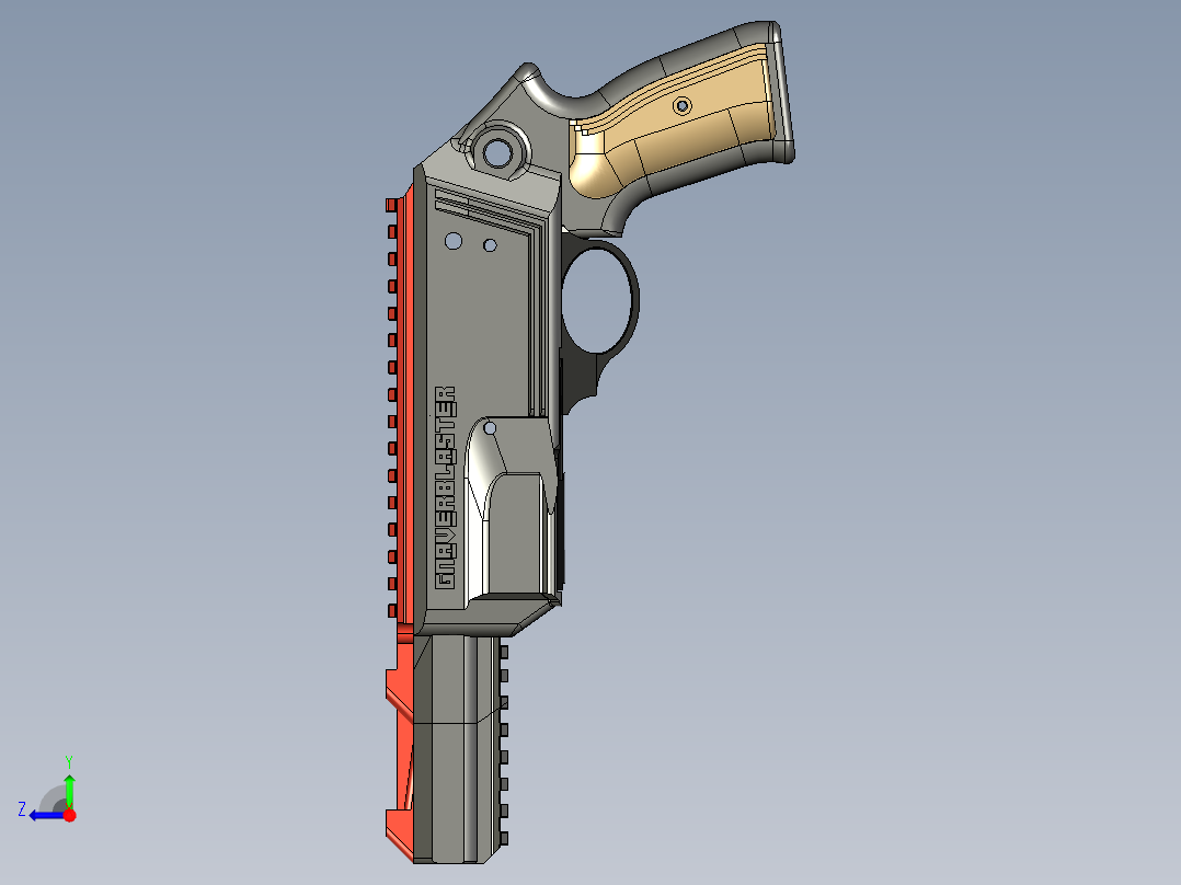 手枪左轮冲锋枪老式狙击步枪设计3D图纸DB Firearms GnaverBlaster Release STP STL右视图