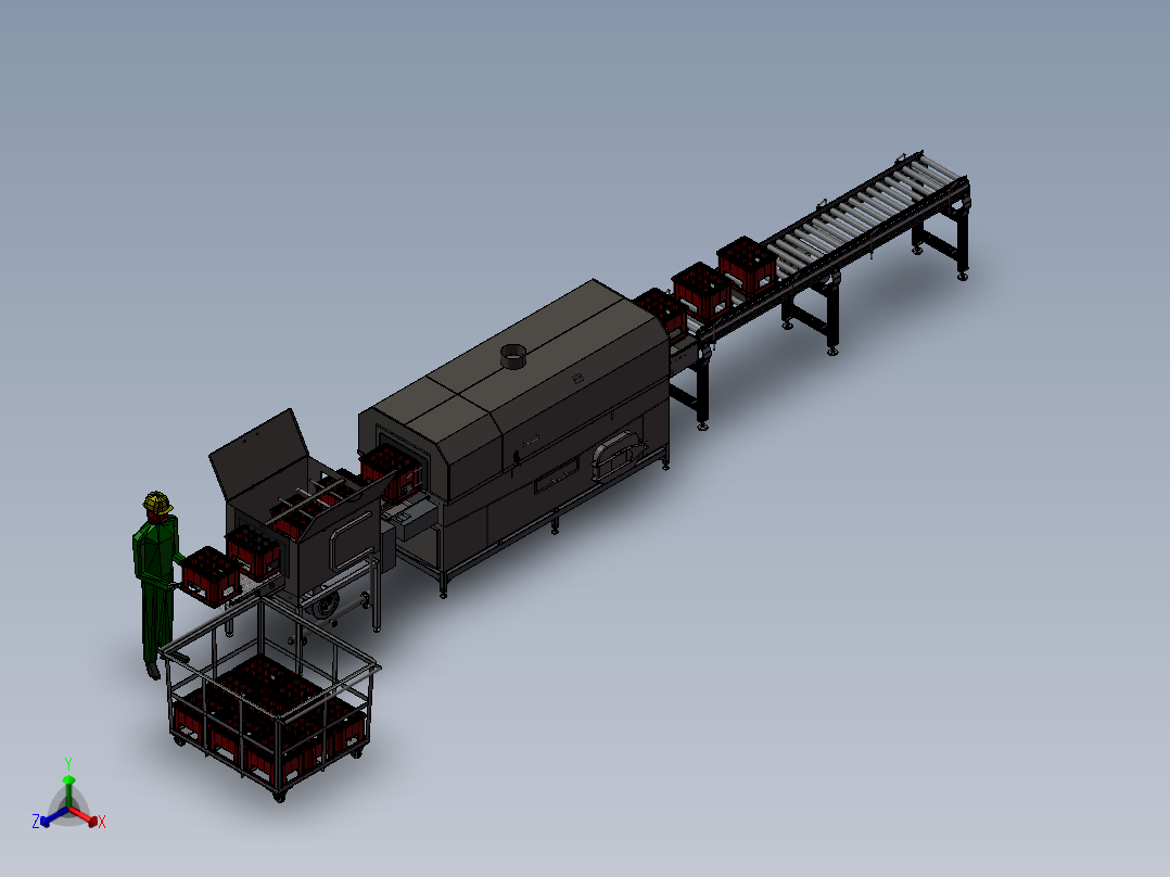 自动化工业洗箱机流水线3D模型