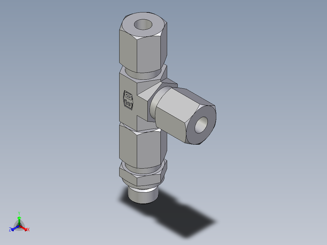 卡套式工业通用硬管接头EO_Assembled_adjustable_standpipe_run_tee_EVL06LM71主视图