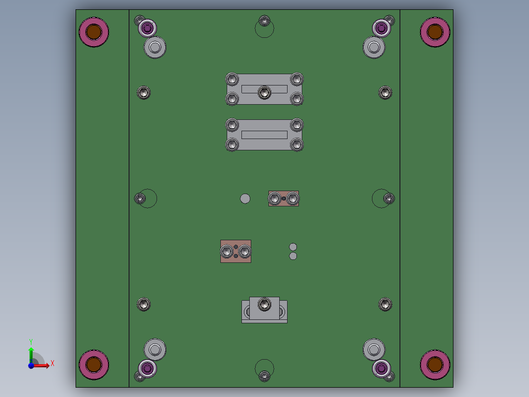Q260-支撑板冷冲压模具的设计（级进模）【三维SolidWorks】前视图