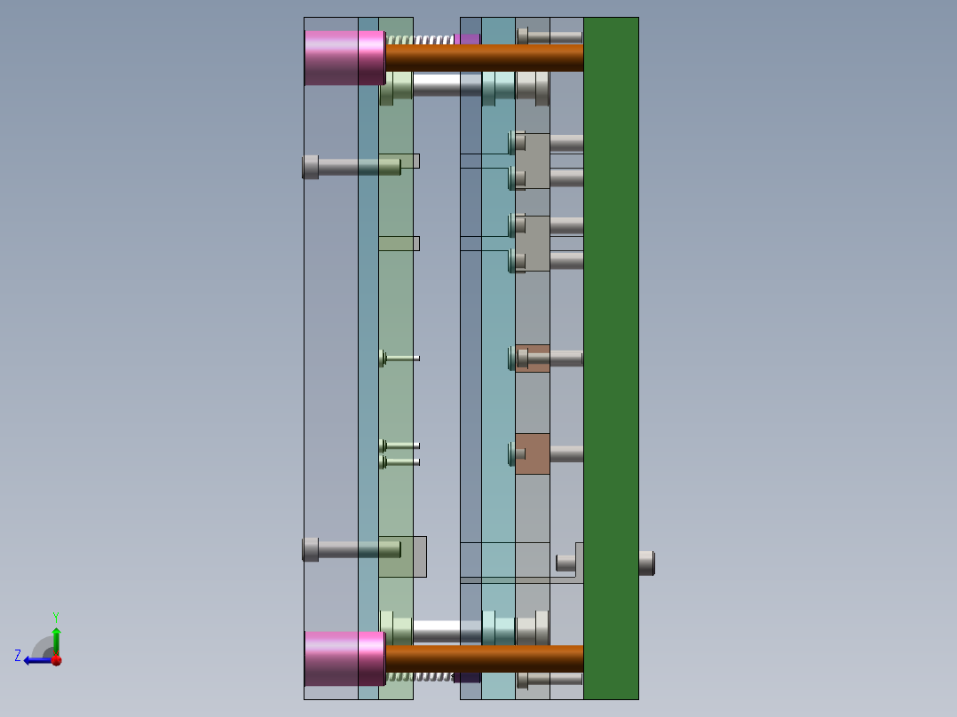 Q260-支撑板冷冲压模具的设计（级进模）【三维SolidWorks】右视图