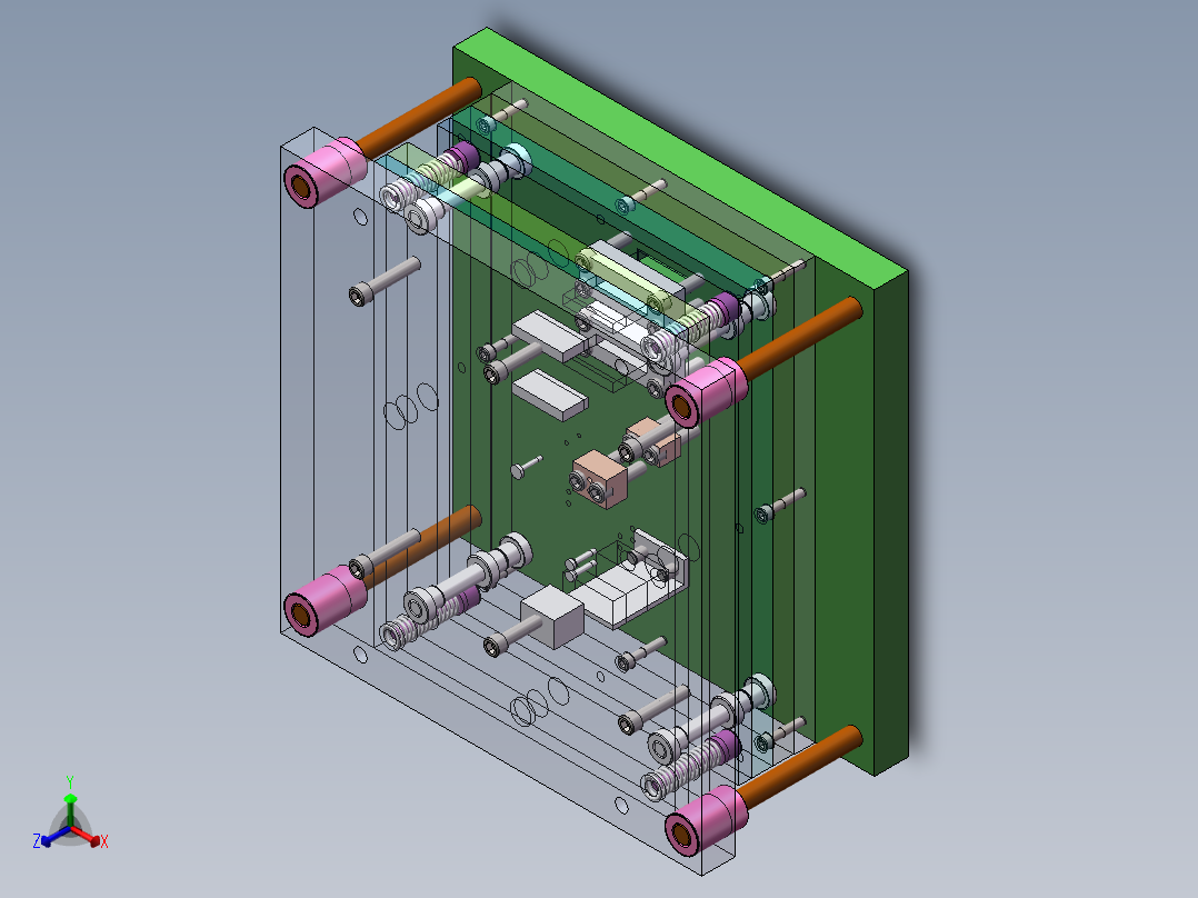 Q260-支撑板冷冲压模具的设计（级进模）【三维SolidWorks】正等轴测图