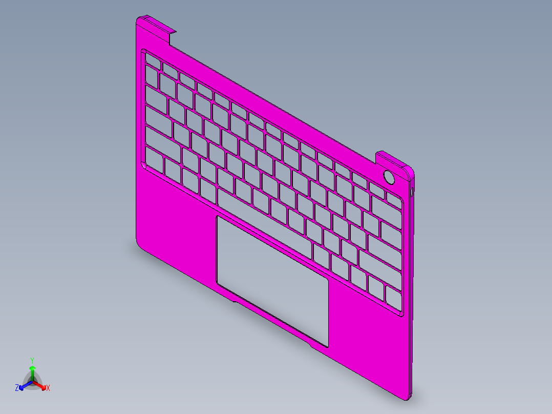 小尺寸键盘框电源孔+TP框倒角程序模型正等轴测图