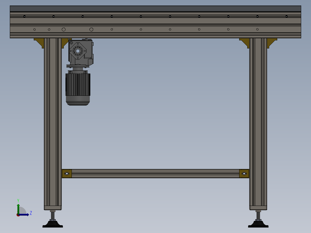 1米铝型材框架单排链滚筒输送线左视图