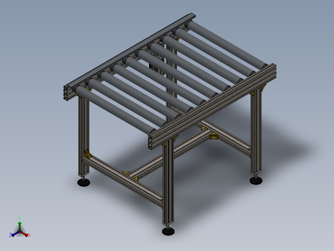 1米铝型材框架单排链滚筒输送线正等轴测图