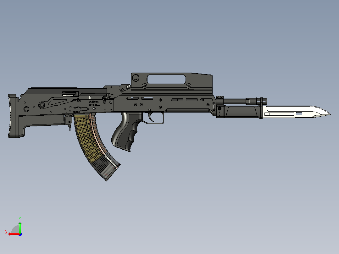 手枪左轮冲锋枪老式狙击步枪设计3D图纸akm-iridium-bullpup STP后视图