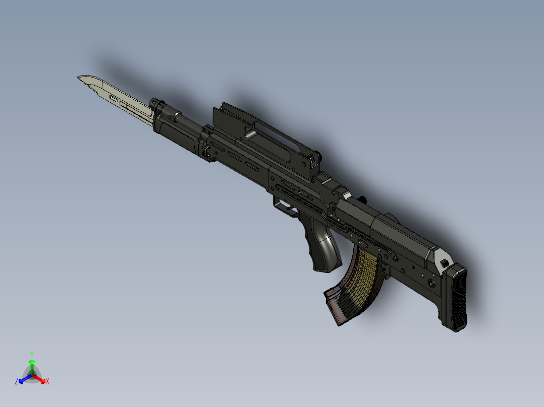 手枪左轮冲锋枪老式狙击步枪设计3D图纸akm-iridium-bullpup STP正等轴测图