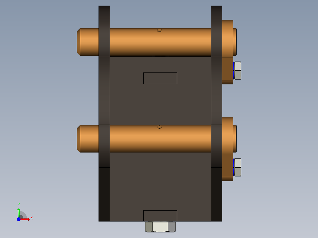 适用于小型挖掘机快速连接器的机械快换挂接装置前视图