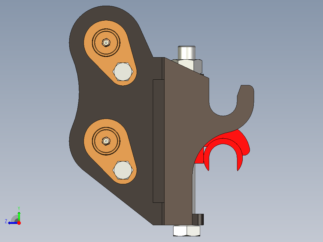 适用于小型挖掘机快速连接器的机械快换挂接装置右视图