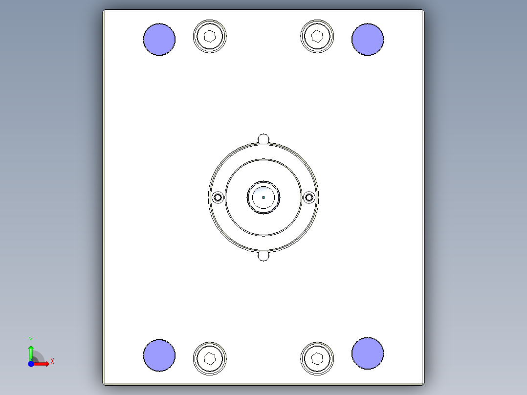 一款庭院灯上盖的塑料模具结构图前视图