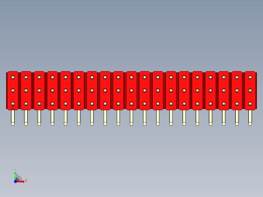 彩色公排针 100mil 2.54mm 系列-DS1022_red_3x19p_100mil_TypeD_rev1.0前视缩略图