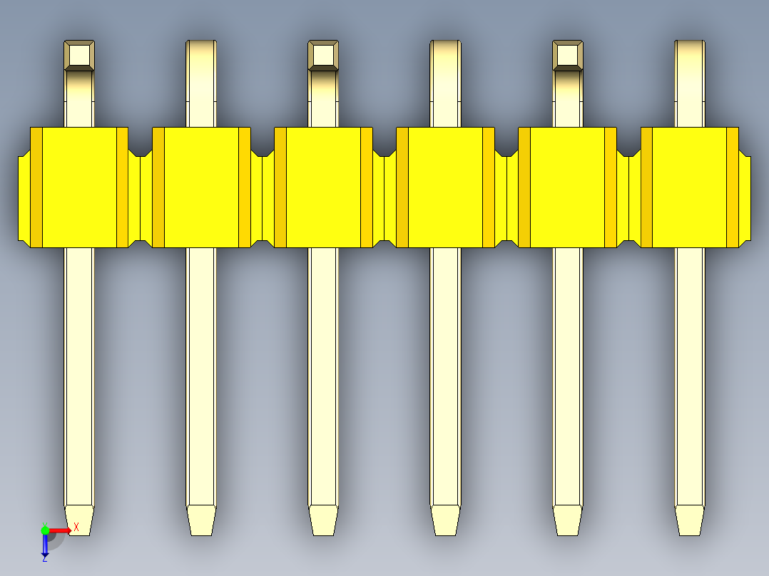 彩色公排针 100mil 2.54mm 系列-DS1022_yellow_06p_100mil_Type_SMT_R1_rev1.0俯视图