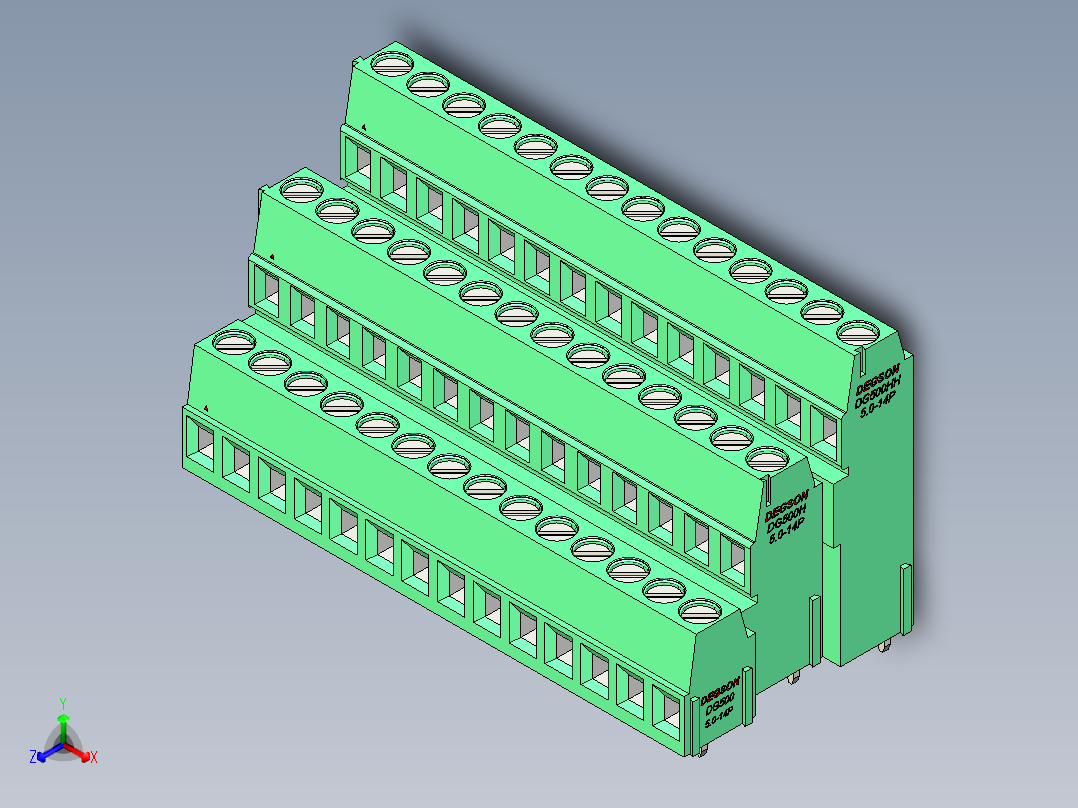 DEGSON DG500 系列 5.05.087.62mm 接线端子-DG500A3-5.0-42P-14-00AH正等轴测图