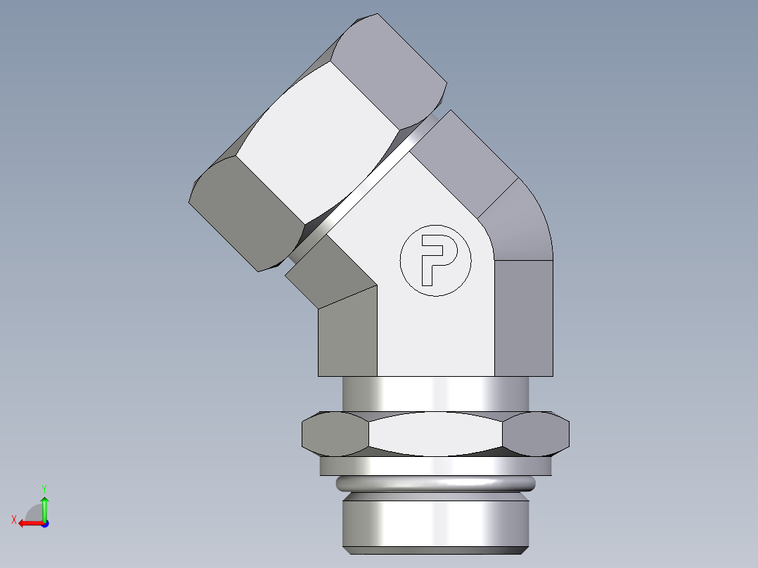 卡套式工业通用硬管接头EO_Adjustable_locknut_45_deg_elbow_VEE28ZLMORCF后视图