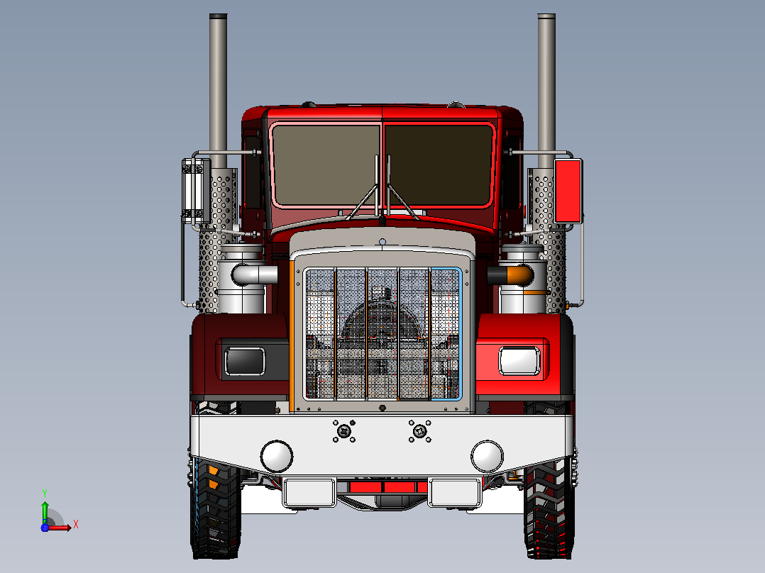 肯沃斯T370大卡车模型3D图纸 Solidworks设计前视图