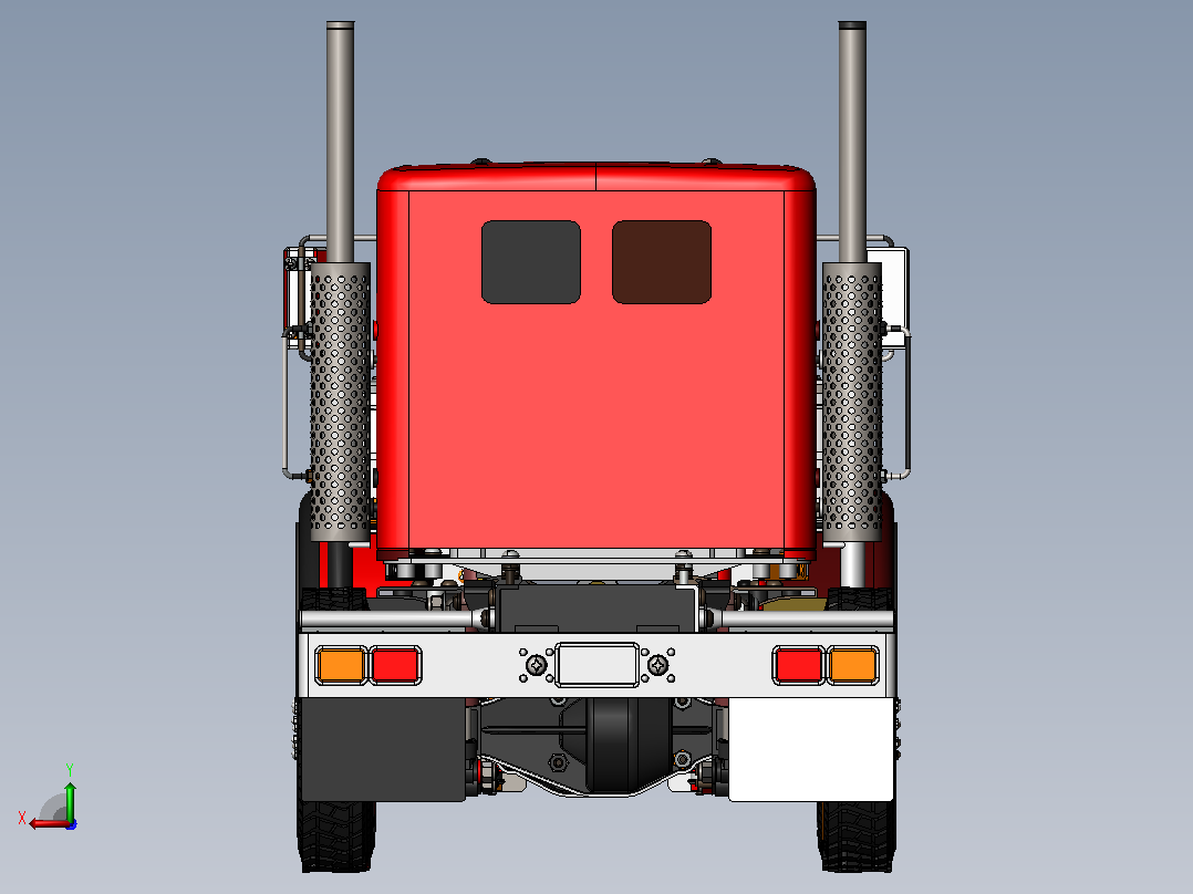 肯沃斯T370大卡车模型3D图纸 Solidworks设计后视图