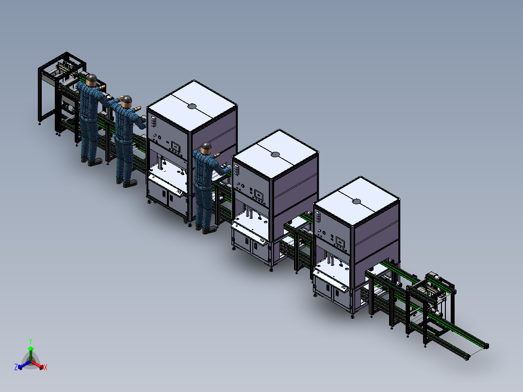 压合半自动组装线体sw17可编辑正等轴测图