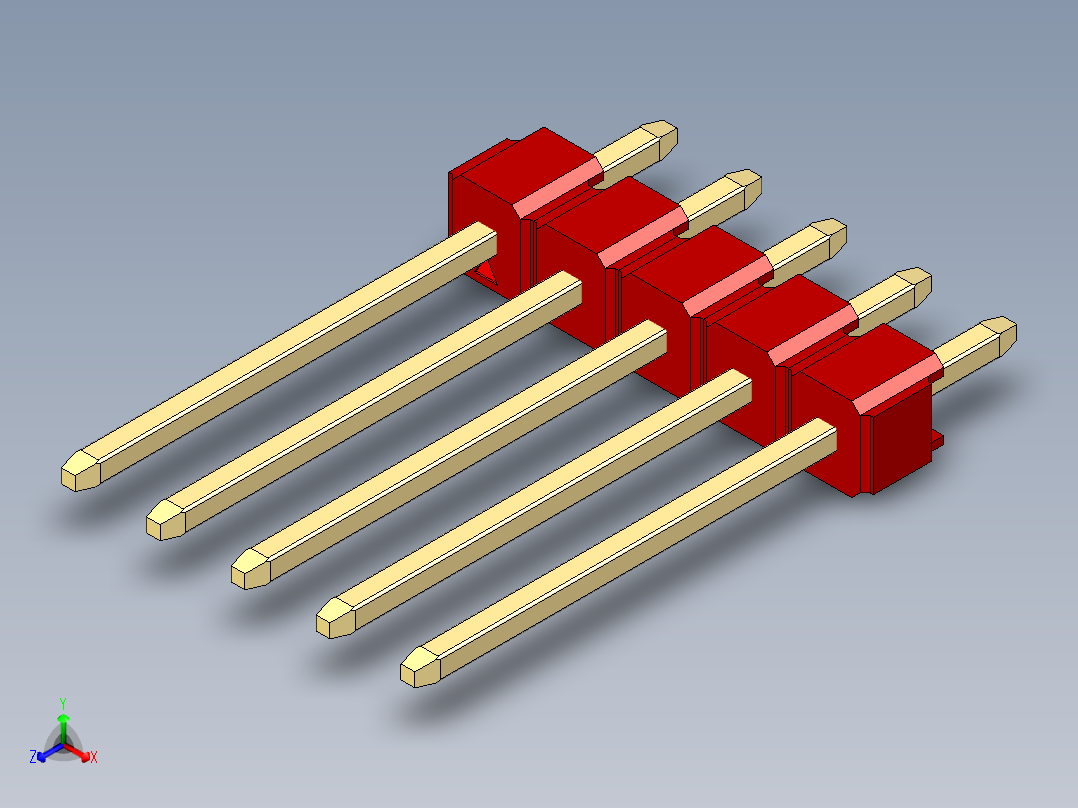 彩色公头100mil（2.54mm）系列-DS1021_red_1x05p_100mil_Type5_rev1.0主视图