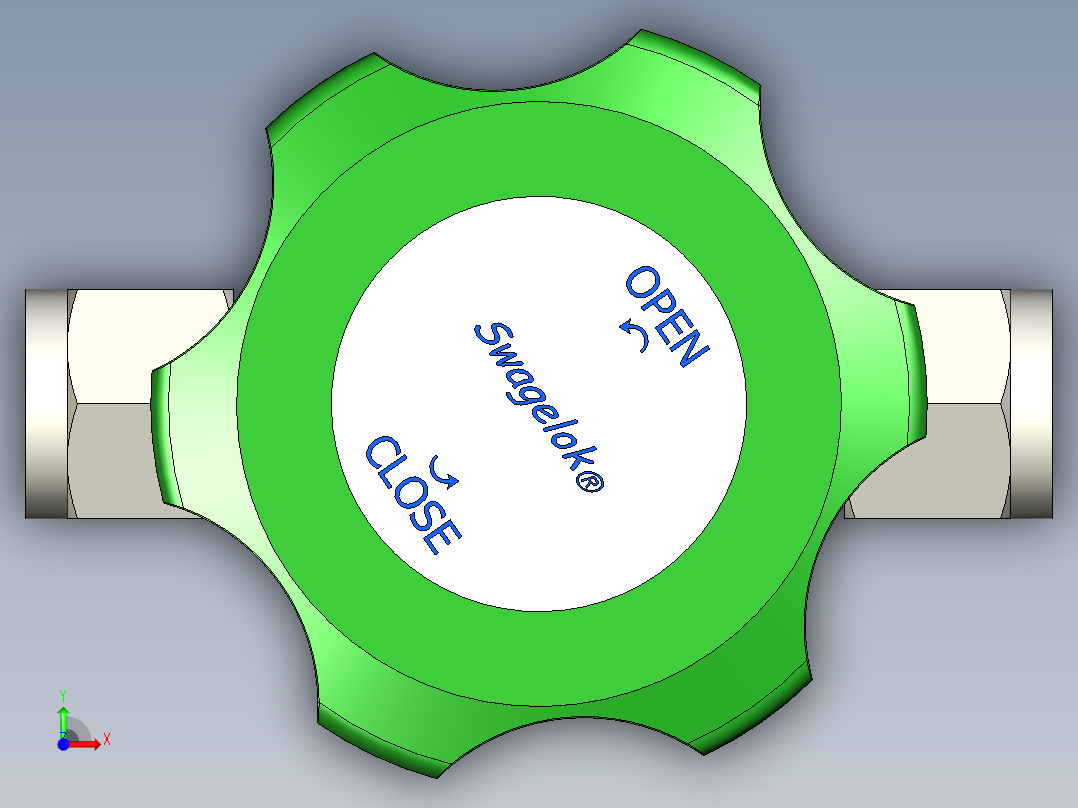 不锈钢高纯度高压隔膜密封阀，6 mm世伟洛克管接头，圆形手柄前视图