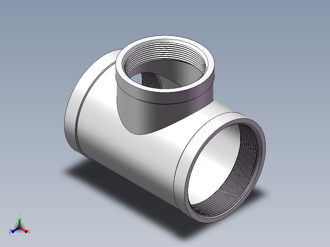 三通-异径 DN80-DN65正等轴测图