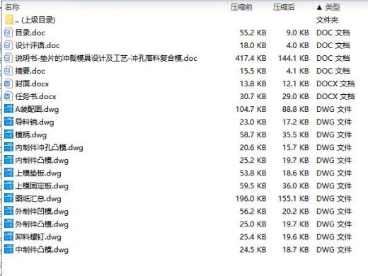 垫片的冲裁模具设计及冲压工艺-冲孔落料复合模含11张CAD图缩略图
