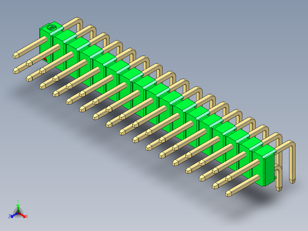 彩色公排针 100mil 2.54mm 系列-DS1022_green_2x17p_100mil_TypeD_rev1.0主视图