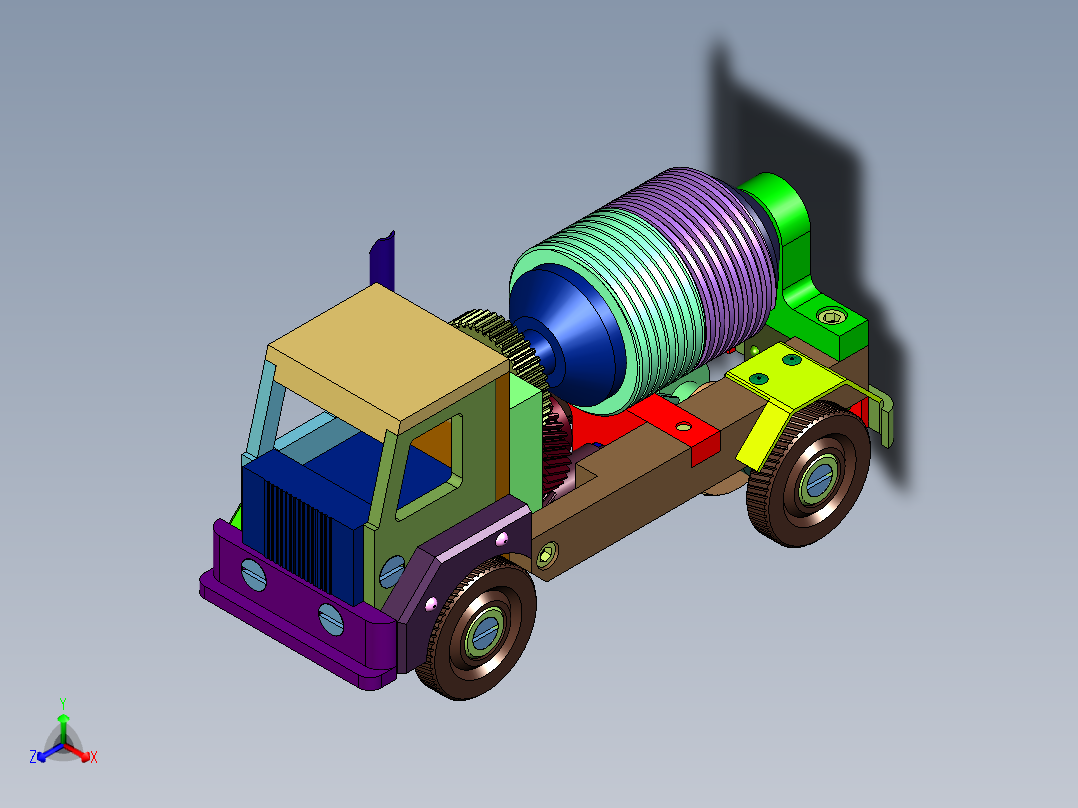 齿轮传动混凝土搅拌车玩具正等轴测图
