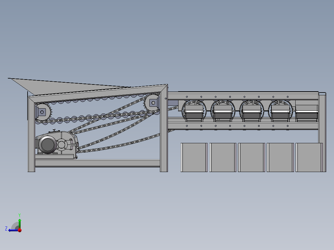 橙子滚筒式分级机设计分选机3D+CAD装配图 零件图右视图
