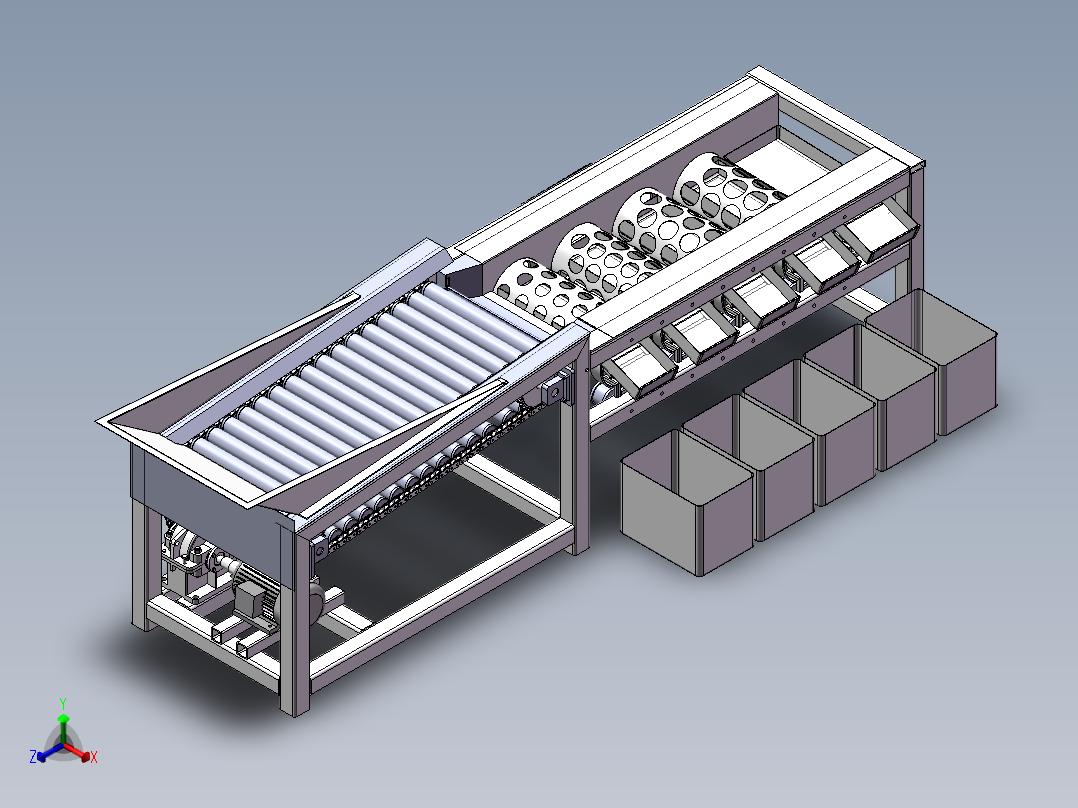 橙子滚筒式分级机设计分选机3D+CAD装配图 零件图正等轴测图