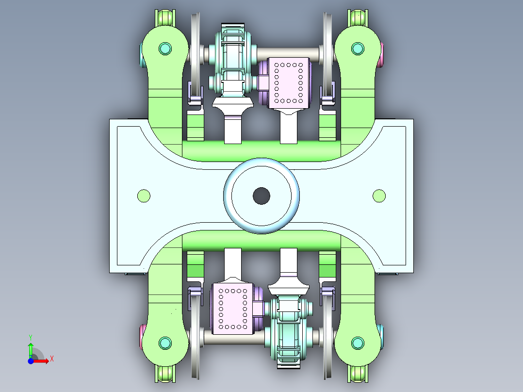 高速轨道车转向架前视图