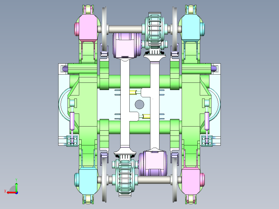 高速轨道车转向架后视图