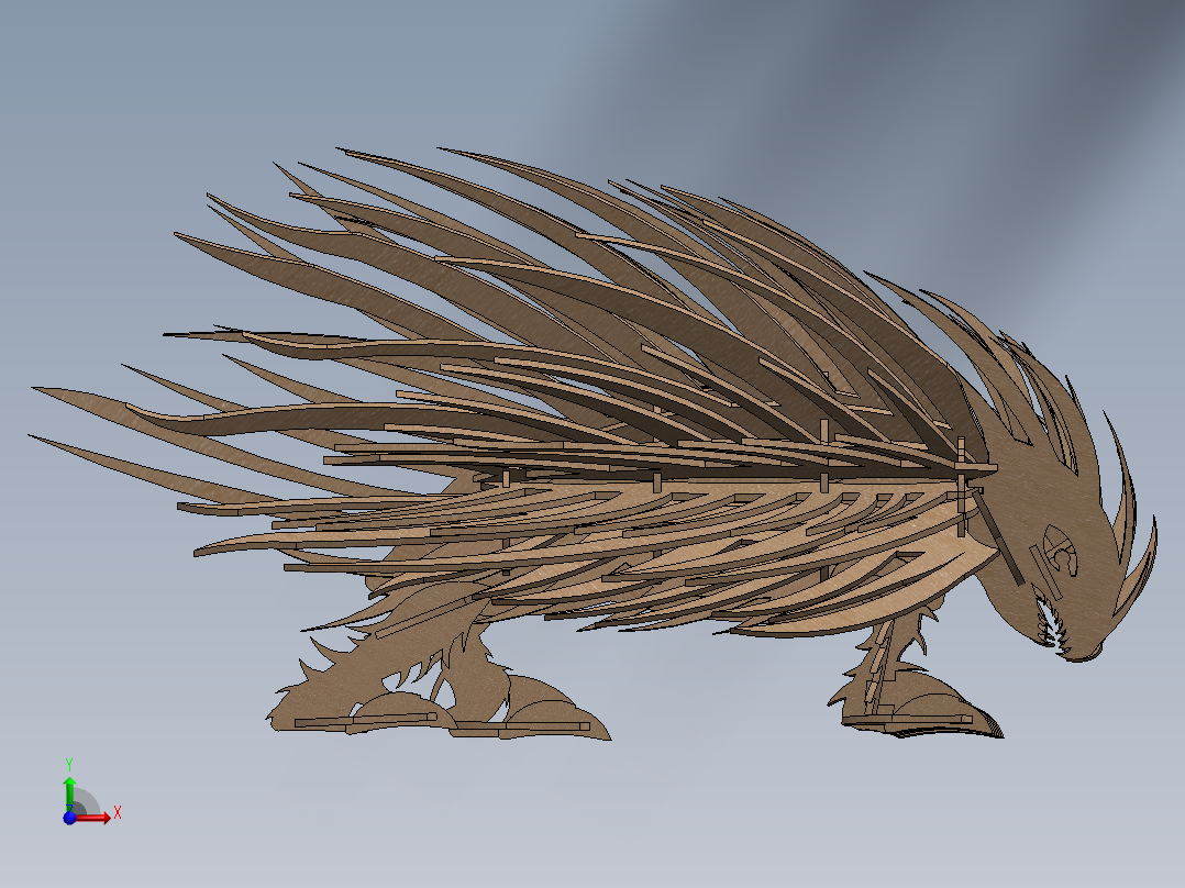 豪猪刺猬立体拼装模型3D图纸 Solidworks设计 附STEP IGS前视图