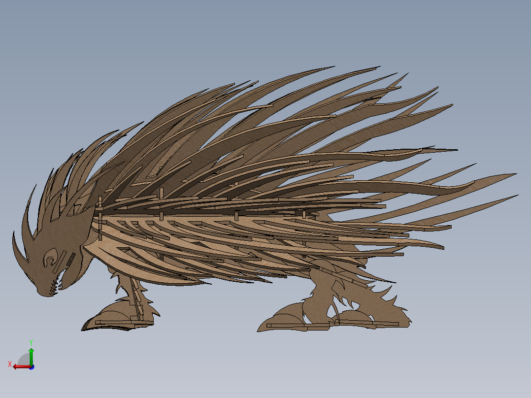 豪猪刺猬立体拼装模型3D图纸 Solidworks设计 附STEP IGS后视图
