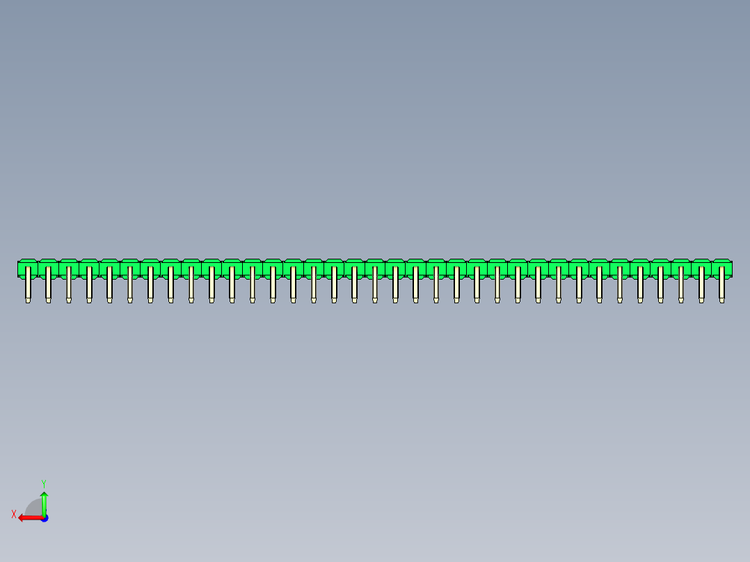 彩色公排针 100mil 2.54mm 系列-DS1022_green_1x35p_100mil_TypeD_rev1.0后视图