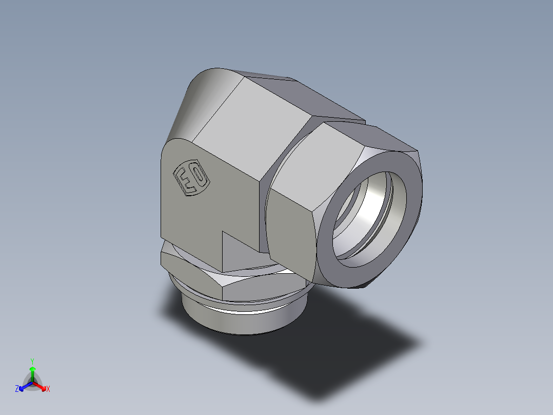卡套式工业通用硬管接头EO_Adjustable_Locknut_elbow_WEE35ZLMCF正等轴测图