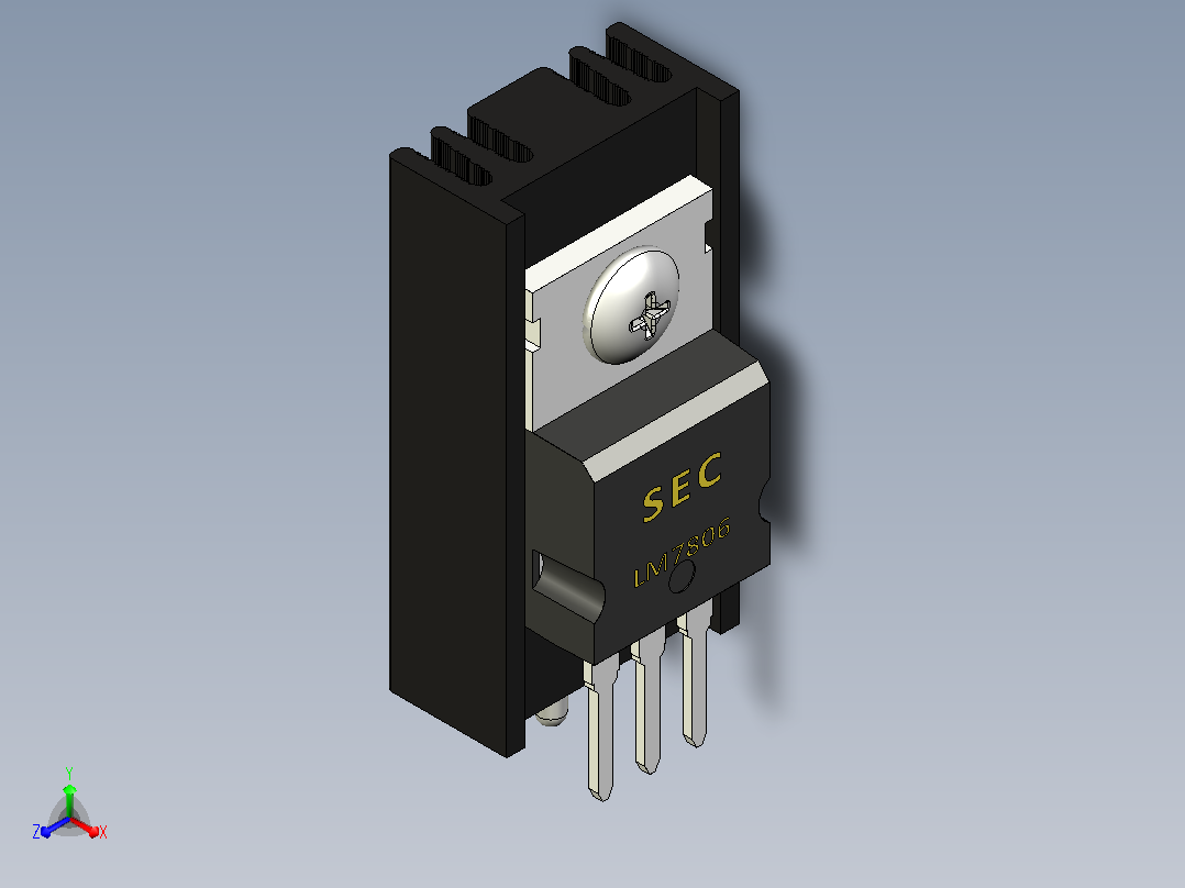 LM7806黑色散热器25 x 12 6 x 6 5 mm孔18 3mm销固定.stp主视图