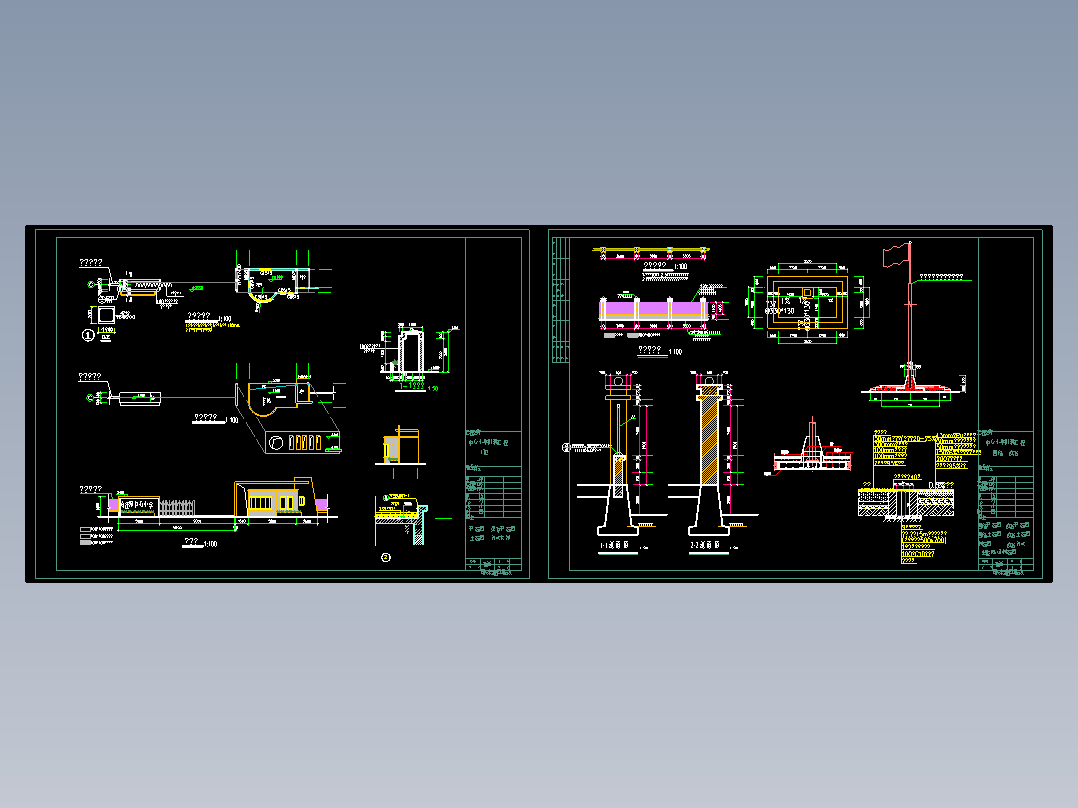 中小学校附属工程门卫围墙升国旗台详细做法施工图cad图纸