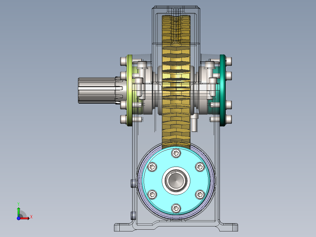 83蜗轮蜗杆齿轮箱3D图纸 Solidworks设计 附STEP前视图