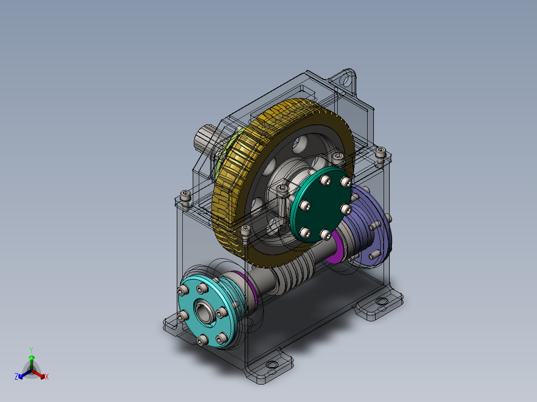 83蜗轮蜗杆齿轮箱3D图纸 Solidworks设计 附STEP正等轴测图