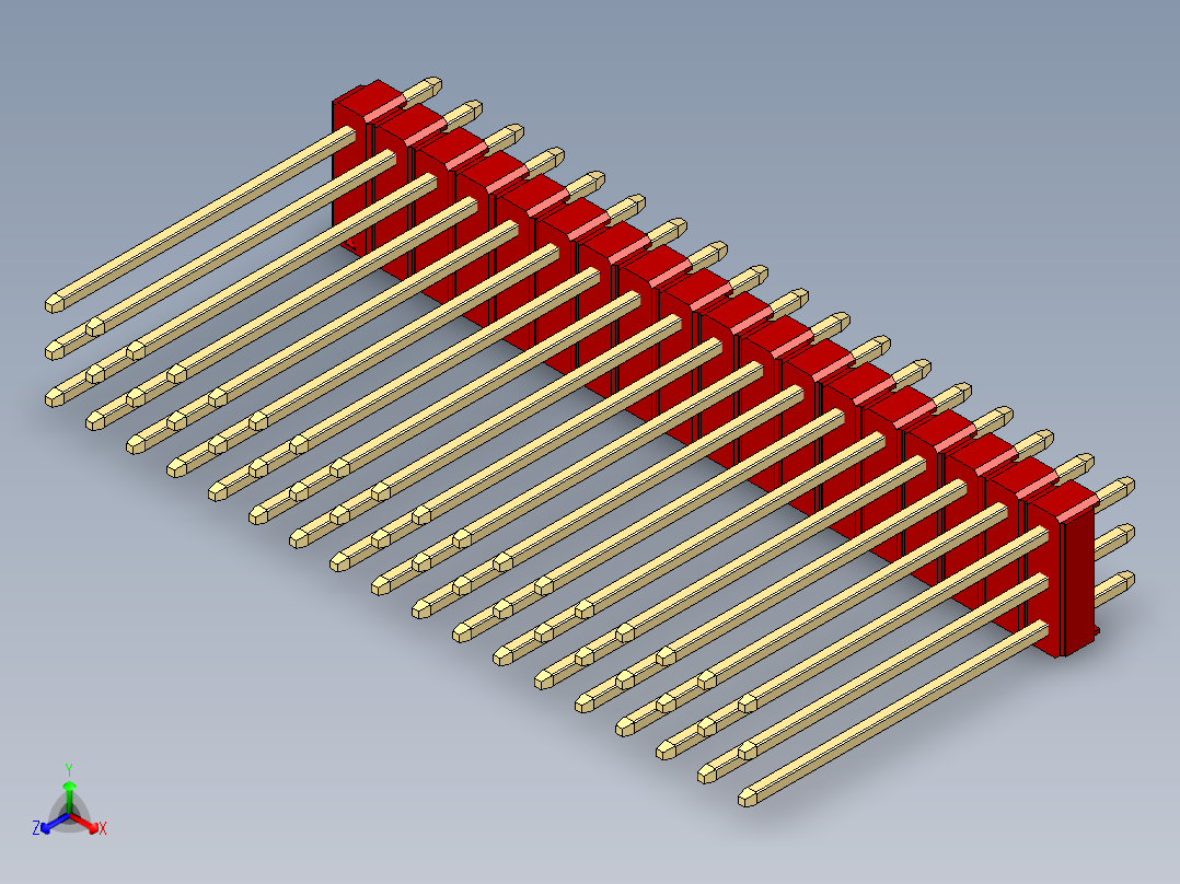 彩色公头100mil（2.54mm）系列-DS1021_red_3x18p_100mil_Type19_rev1.0主视图